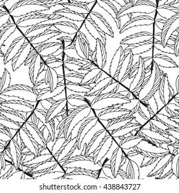 Seamless white and black floral leaf background, vector pattern