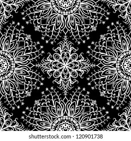 seamless white and black hand drawn floral pattern background