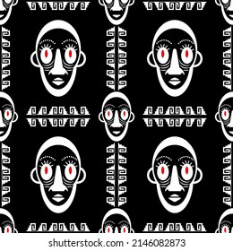  seamless, white, black pattern in African, folk style