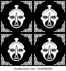  seamless, white, black pattern in African, folk style