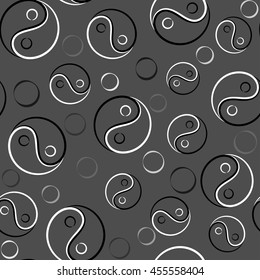 Seamless white and black pattern with vignette Yin Yang symbol