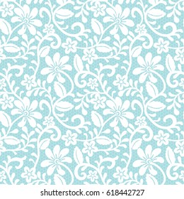 Seamless white and blue lace background with floral pattern