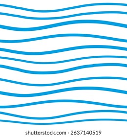 Seamless white and blue wavy lines pattern. Minimalist marine-themed background for textile, packaging, and digital designs. Simple and versatile vector illustration. Perfect for kids' products.