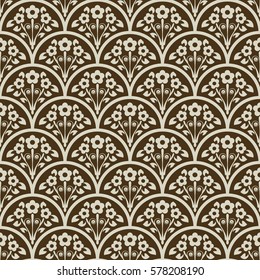 Seamless white and brown floral vector background. Repeating wallpaper pattern.