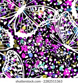 Seamless white butterflies. Vector illustration.