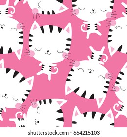 seamless white cat pattern vector illustration