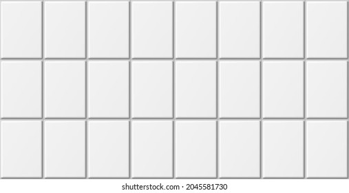 Seamless white ceramic wall tile background. Endless tileable pattern of realistic shiny tiles. Vector illustration