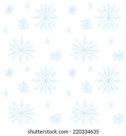 Seamless white Christmas background with blue snowflakes