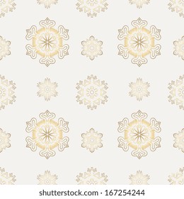 Seamless white christmas pattern with golden snowflakes (vector)