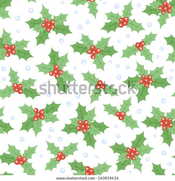 Seamless White Christmas Pattern Holly Snowflakes Stock Vector (Royalty ...