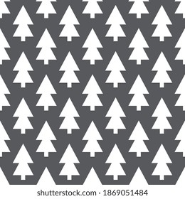 Seamless white Christmas trees on a gray background. New Year's beautiful illustration for packaging, wallpaper.
