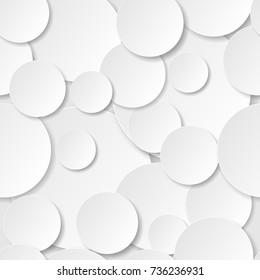 Seamless white circle paper cut style with drop shadow on white background. Modern elegant  backdrop. Round notes