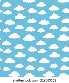 Seamless white clouds on blue vector texture. No effects. 