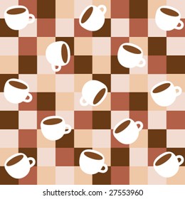 seamless white coffe cups on a squared blanket pattern