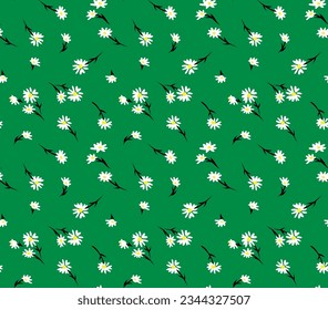 seamless white color flowers pattern in green background 