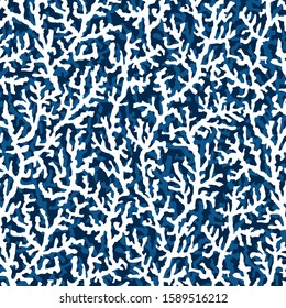 Seamless White Coral Classic Blue Coral Deep Blue Background Vector Pattern