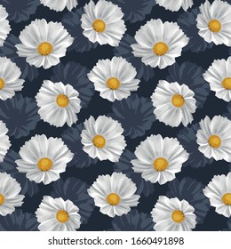 Patrón vectorial de flores blancas sin soldadura, fondo de color de color negro