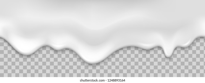 Seamless white creamy drips. Realistic vector illustration.