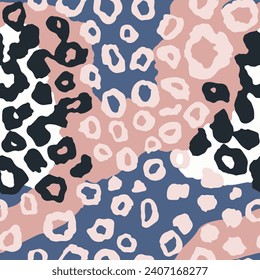 Seamless White Creative Vintage Cheetah Artwork Vector. Dark Repetitive Decoration Beauty Animal, Seamless Element Wallpaper. Repeated Pink Cat Watercolor Background.