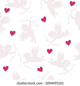 Seamless white Cupid pattern on transparent background.