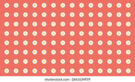Seamless white daisy flower pattern on coral red background. Bright floral vector design perfect for spring and summer themes, fabric prints, wallpapers, kids' products, and cute decorative projects
