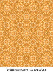 Seamless white decorative ornament on orange background. Floral ornament on background