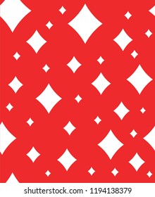 Seamless white diamond tile pattern on red background. Suit of playing cards diamond tile icon pattern. 