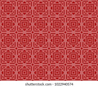 Seamless white embroidered pattern with a red background. Vector