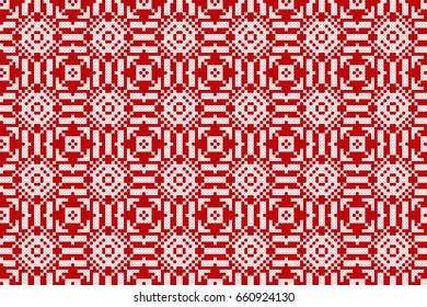 Seamless white embroidered pattern with red background