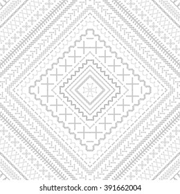Seamless white embroidery pattern. Vector high detailed stitches. Ethnic boundless texture. Can be used for web page backgrounds, wallpapers, wrapping papers and invitations.