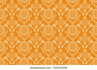 Seamless white floral ornament on a yellow background. Wallpaper pattern