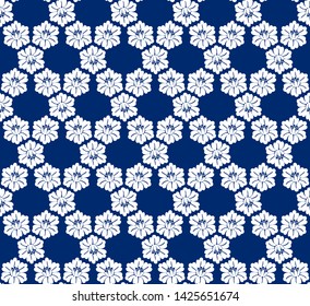 seamless white floral pattern on a dark blue background