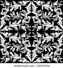 Seamless white floral Pattern on a black Background.