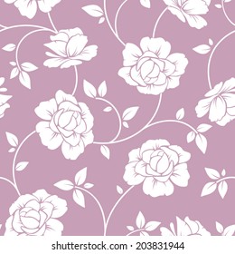 Seamless white floral pattern on purple. Vector illustration.