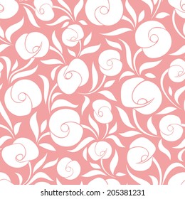 Seamless white floral pattern on pink. Vector illustration.