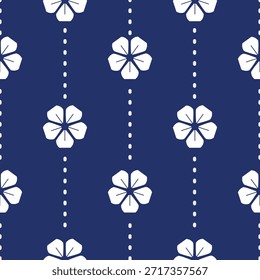 Seamless White Floral Pattern on Navy Blue Background