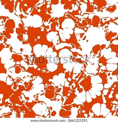 Seamless White Floral Pattern on Deep Orange  Trendy Retro Fabric Design Bold Floral Textile Pattern in Burnt Orange and White Seamless Vintage Style