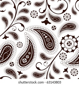 Seamless white floral pattern with vintage brown elements (vector)