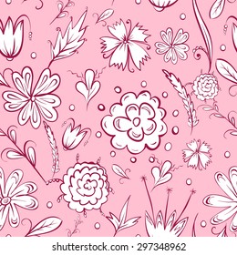 Seamless white flower pattern on pink background.