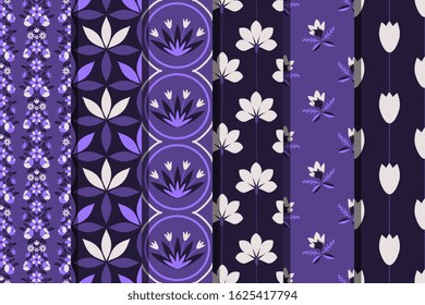 Seamless white flowers decorative patterns set
