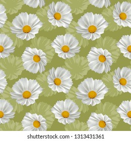 Seamless white flowers pastel green pattern