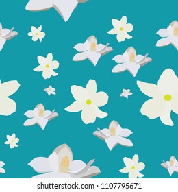 seamless white flowers patern in vector with blue background