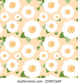Seamless white flowers pattern. Cute floral texture. Vector illustration.