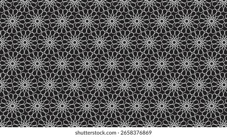 Seamless white geometric background with black linear vector design elements in a clean, modern, and minimal style, perfect for stylish surfaces and contemporary branding