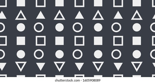 Seamless White Geometric Shapes Background. Memphis Style. Square Circle