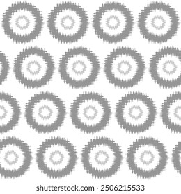 Seamless White, Gray circular ikat textile pattern. Geometric abstract shapes Ornament of mandalas patterns.