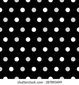 Seamless white and gray polka dots on black background