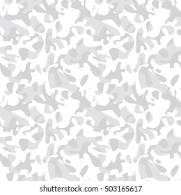 Seamless White & Gray Snow Camouflage Pattern. Arctic Military & Hunting Clothing Textile Design. Tundra Camo Truck Wrap & Cover Print.