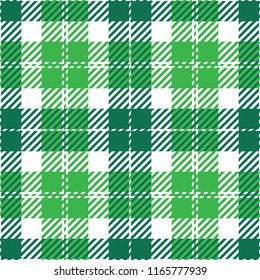 Seamless white and green classic Scottish check plaid ethnic textile pattern vector