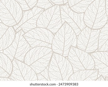 Seamless white and grey floral background with leaves. Hand drawn minimal abstract organic shapes pattern. Vector white abstact pattern with grey leaves.